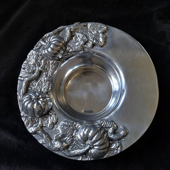 Pewter Pumpkin Wine Holder Plate / Wine Coaster Botella Calabaza Mexico - Picture 1 of 10